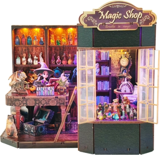Căsuță miniaturală Magazin fermecat – set DIY cu iluminare LED