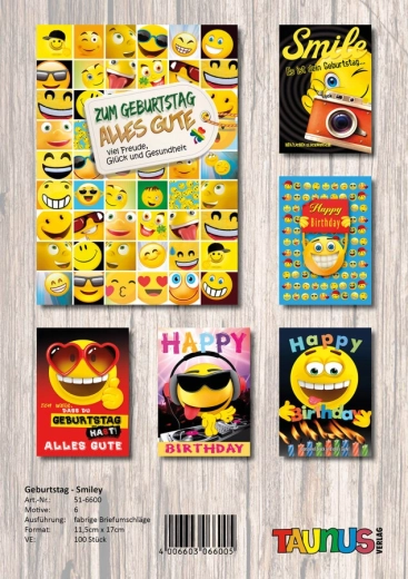 Felicitări de ziua de naștere Smiley – set 100 bucăți (6 modele)
