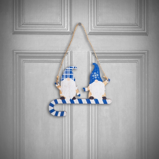 Decorațiune de Crăciun din lemn, spiriduș albastru, 15 cm