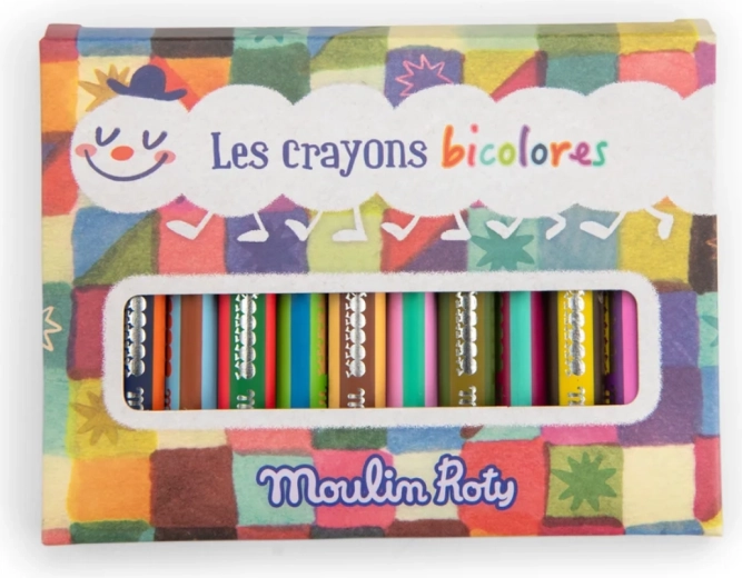 Moulin Roty creioane colorate bicolore Les Petites Merveilles - 12 buc.