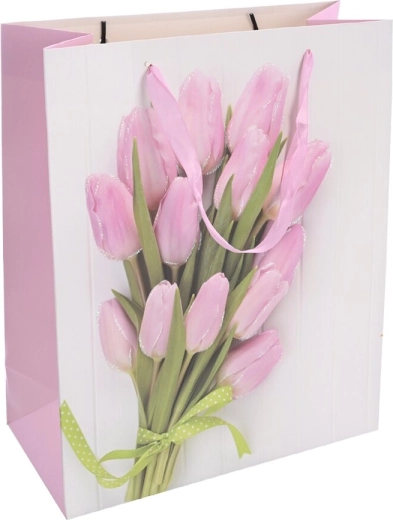 Pungă de cadou din hârtie cu motiv de lalele 26 × 10 × 32 cm