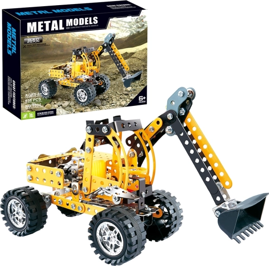Set de construcție metalic excavator pe roți, 256 de piese