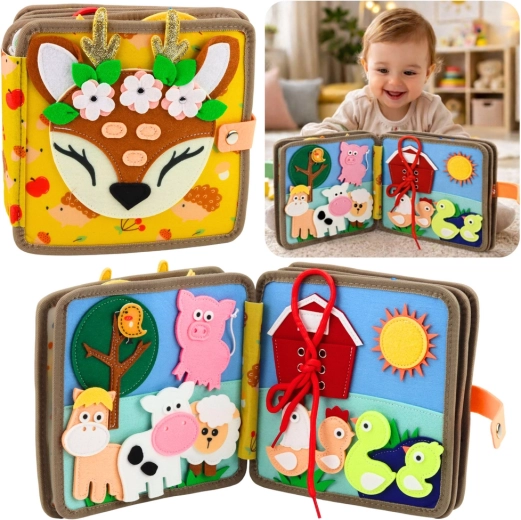 Carte senzorială din fetru Căprioara – carte educativă interactivă pentru cei mici