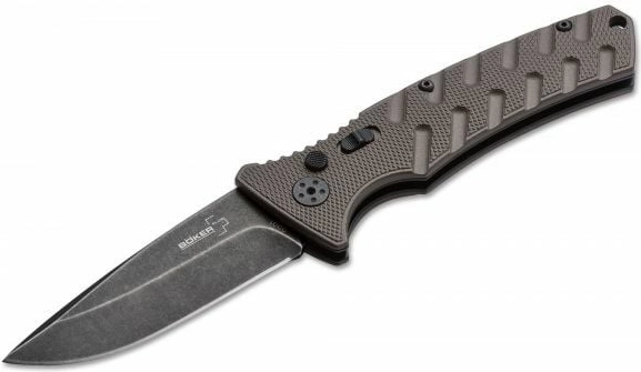 Cuțit automat Böker Plus Strike Drop Point Coyote (vârf drop point)