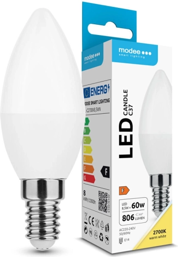 Bec LED tip lumânare C37 8,5 W E14 806 lm alb cald Modee
