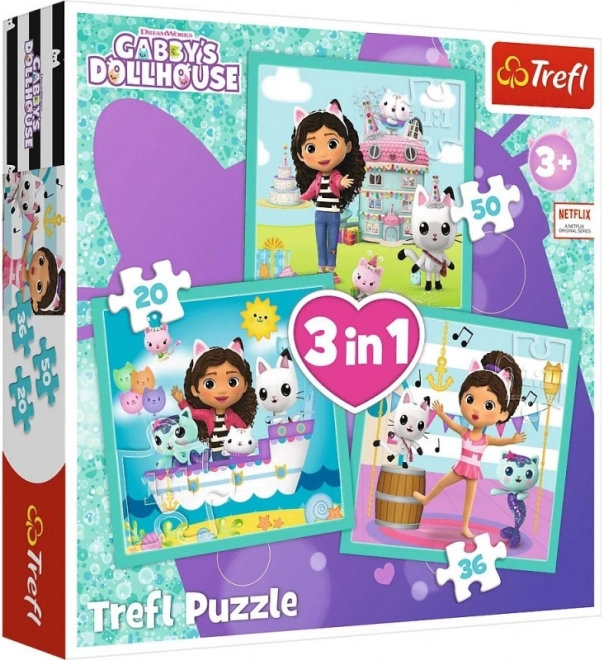 puzzle 3v1 Căsuța Pisicilor Gabi 3+ Trefl