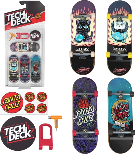 Set Tech Deck Fingerboard cu 4 mini skateboarduri Santa Cruz - 4 buc.