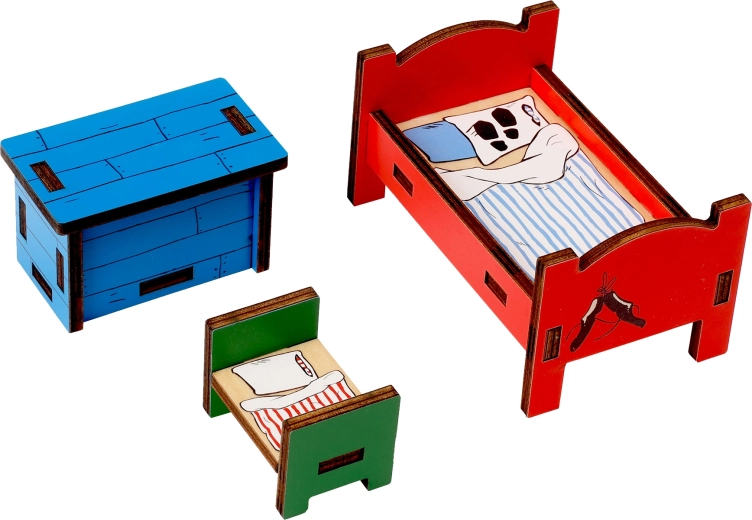 Mobilier din lemn pentru căsuța de păpuși Pippi Langstrumpf – dormitor