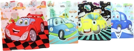 Pungă cadou mașinuțe vesele din plastic 23,5 × 22 × 11 cm