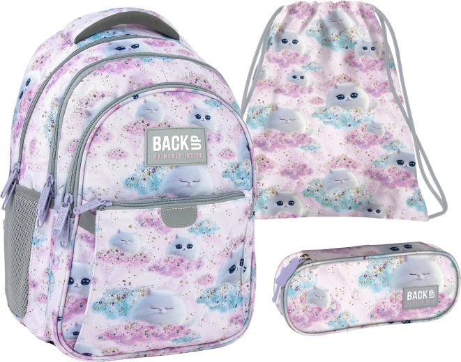 Set școlar avantajos BackUP Dreamy 3în1 (rucsac, penar și sac)