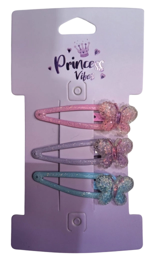 Set Pink de agrafe de păr strălucitoare cu fluturași (3 buc.)