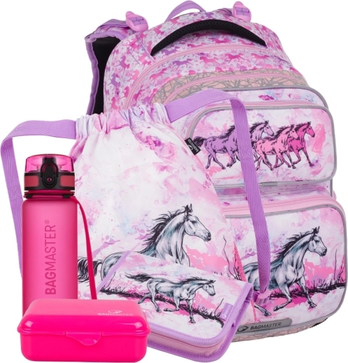 Set școlar Bagmaster pentru fete, pentru clasa I, cu motiv de cai