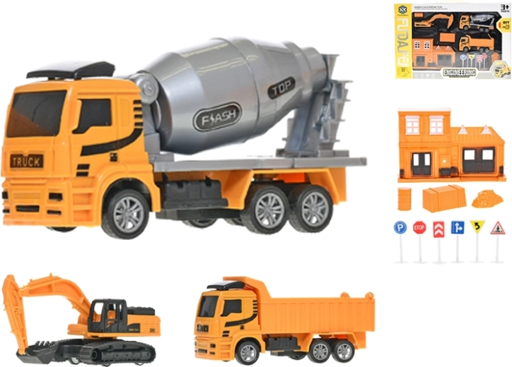 Set de vehicule de construcții cu mecanism pull-back 12–14 cm, 3 buc
