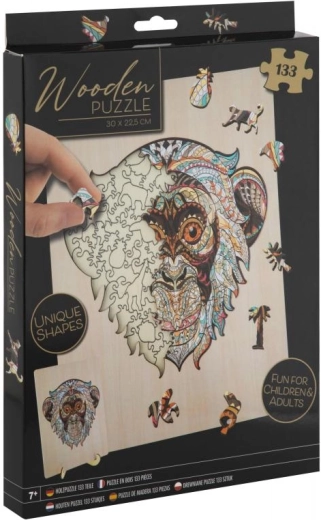 Puzzle din lemn cu contur, Maimuță, cu suport, 133 de piese