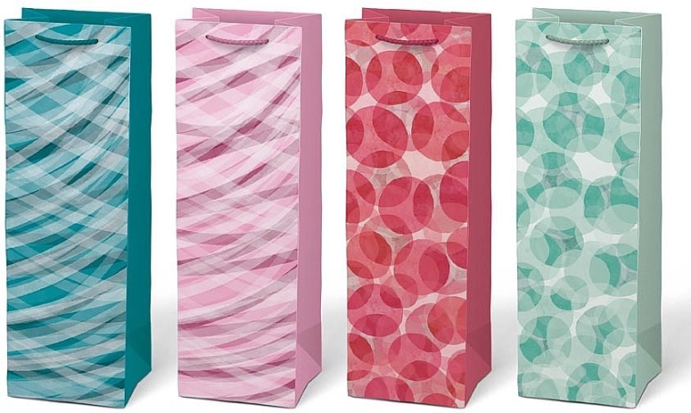 Pungă cadou din hârtie pentru sticlă cu imprimeu, mix de motive