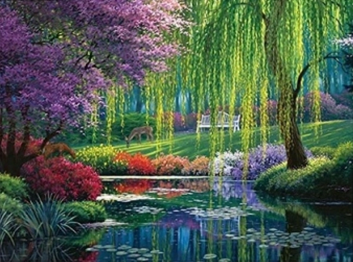 NORIMPEX Pictură pe numere Parc verde lângă apă 40 × 50 cm