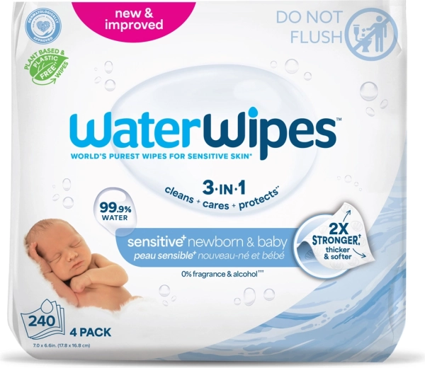 WaterWipes șervețele umede newborn & baby 3în1, 4×60 buc (240 buc)
