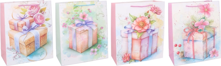 Pungă cadou din hârtie M 26 × 32 × 10 cm – pentru tot anul, design floral