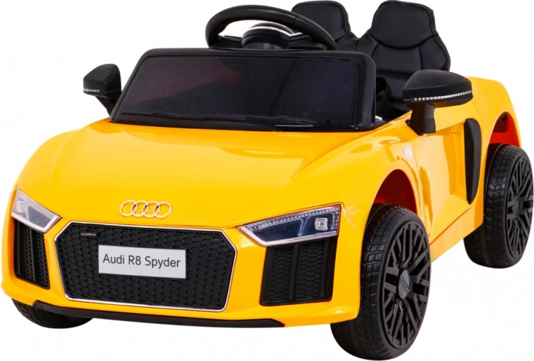 Audi R8 pe baterie pentru copii galbenă + Telecomandă + EVA + Pornire lentă + MP3 LED