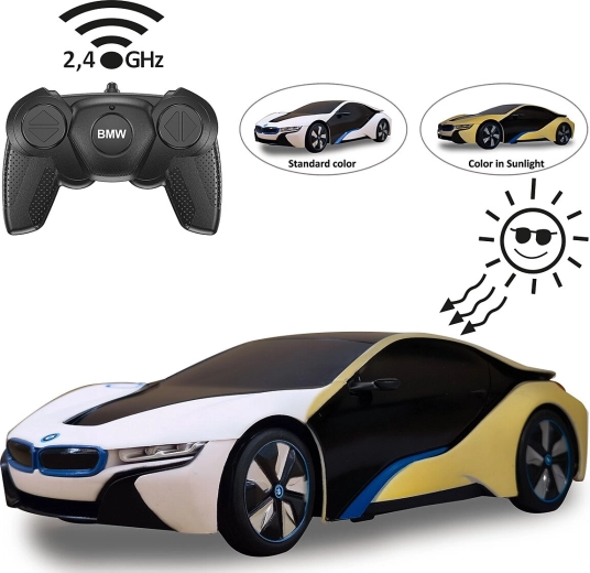 Mașină RC BMW i8 1:24 cu efect fotochromatic UV