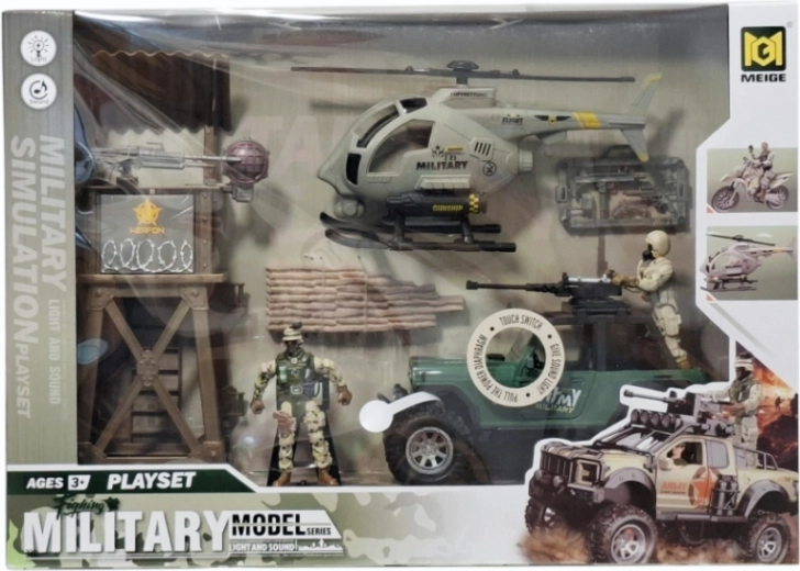 Set militar cu elicopter, vehicul off-road și figurine