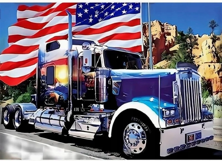 Pictură cu diamante Mașină americană cu steag 30 × 40 cm