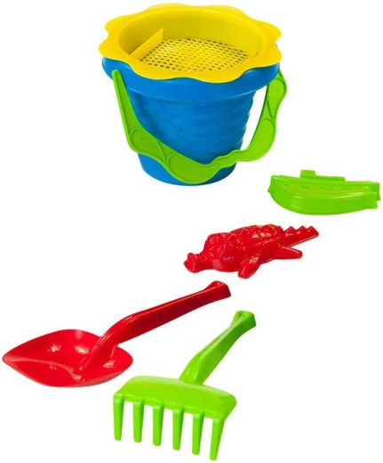 Set de nisip pentru bebeluși cu găleată, sită, forme și unelte – 6 piese