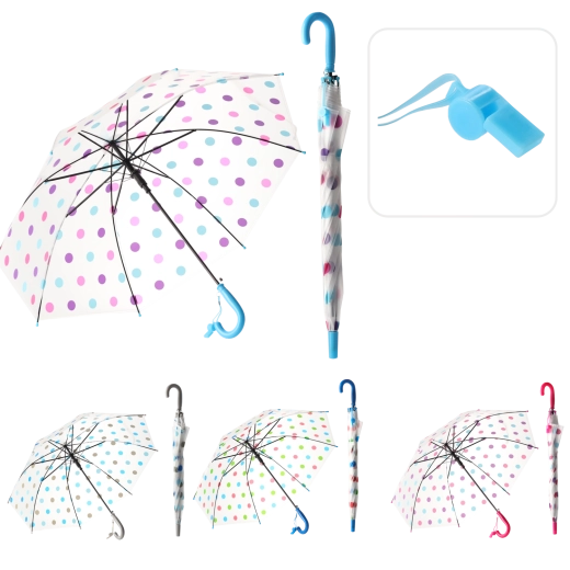 Umbrelă transparentă de damă cu buline colorate, diametru 83 cm