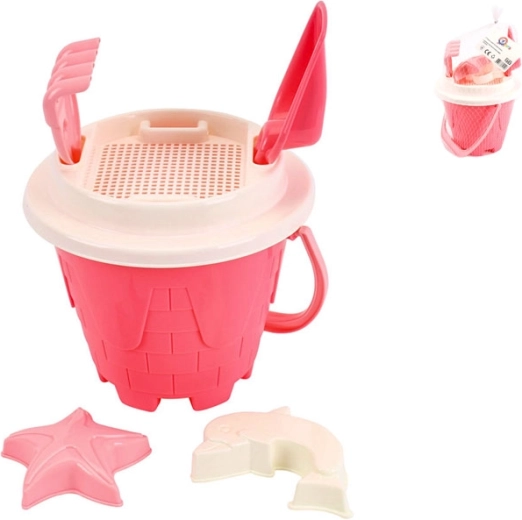Set roz roz pentru nisip cu găleată 18 × 26 cm