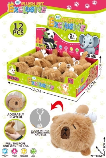 Breloc de pluș cu capibară retractabil 10,5 cm cu clopoțel