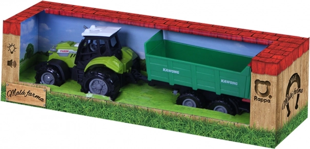 Tractor cu sunete și lumini cu remorcă verde