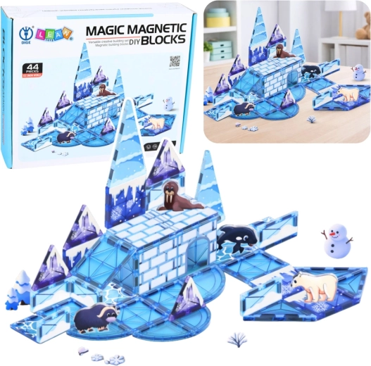 Set de construcție magnetică Regatul de Gheață cu animale, 44 piese