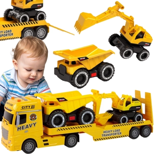 Camion de tractare pentru construcții Woopie cu basculantă și excavator