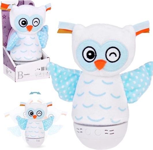 Bufniță plușată – veioză de noapte cu schimbare de culori și cutie muzicală pentru copii
