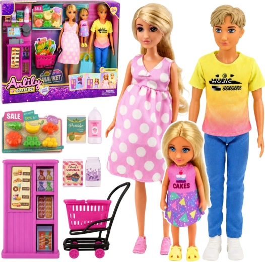 Anlily Familie în supermarket – set de 3 păpuși cu accesorii