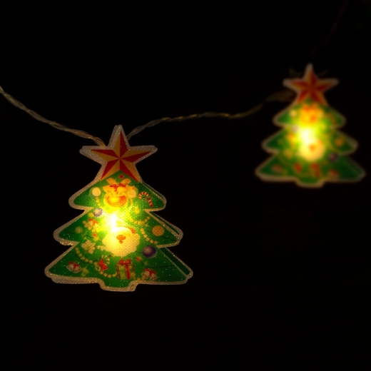 Ghirlandă luminoasă LED cu brăduți de Crăciun, 10 LED-uri, lumină albă caldă