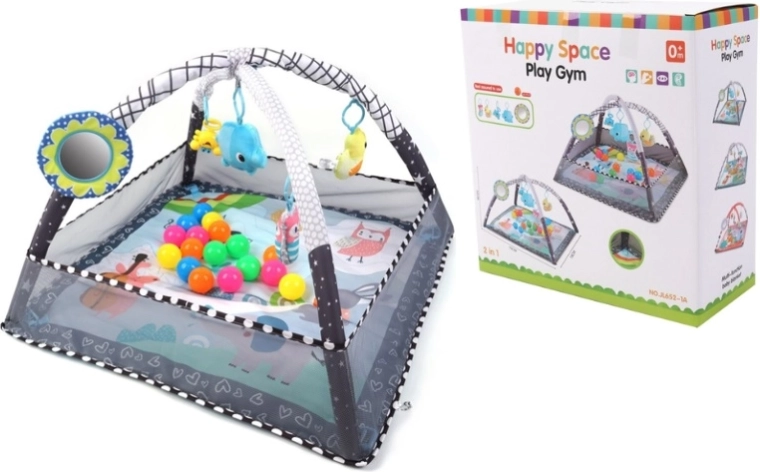 TinyMini Happy Space saltea educațională 2în1 cu țarc și mingi
