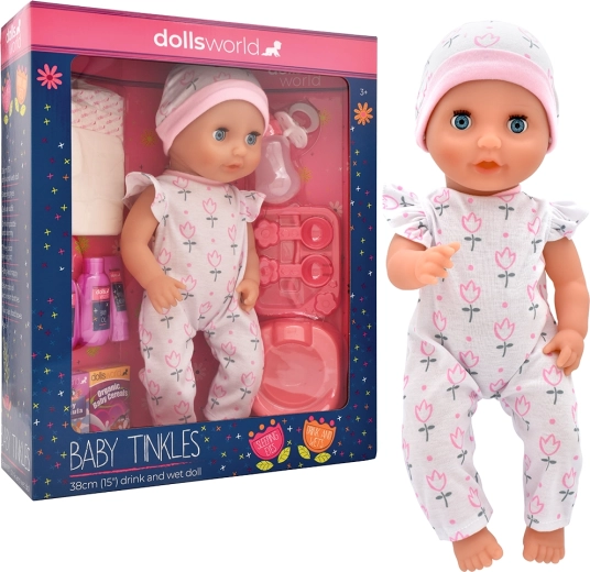 Dolls World bebeluș Baby Tinkles 38 cm cu funcție de băut și făcut pipi, cu accesorii