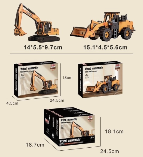 Set de construcție din lemn – utilaj de construcții 14 cm (încărcător frontal sau excavator) – 1 bucată