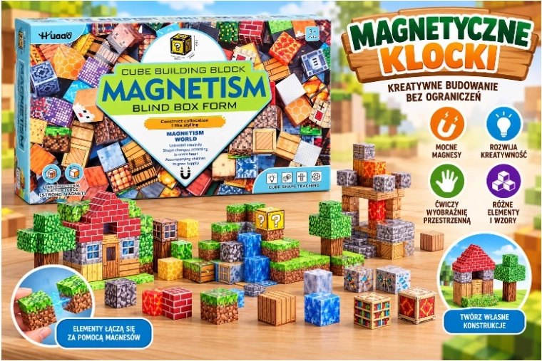 Cuburi magnetice de construcție cu motive pixelate