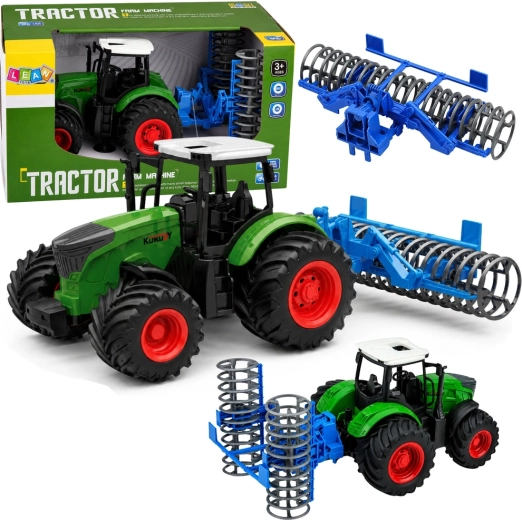 Tractor agricol cu tăvălug pentru sol 1:24 verde