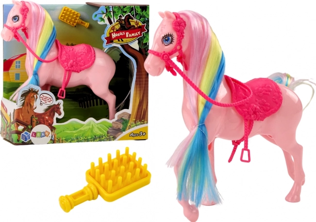 Figurină Cal cu Coamă Colorată și Șa Roz
