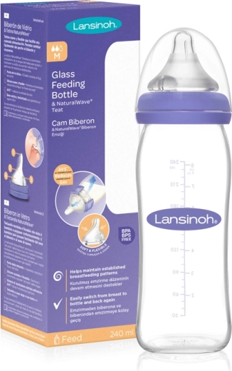 Lansinoh biberon din sticlă cu tetină NaturalWave (M) 240 ml