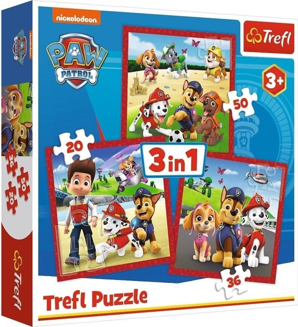 Puzzle 3 în 1 PAW PATROL Cățeii veseli Trefl