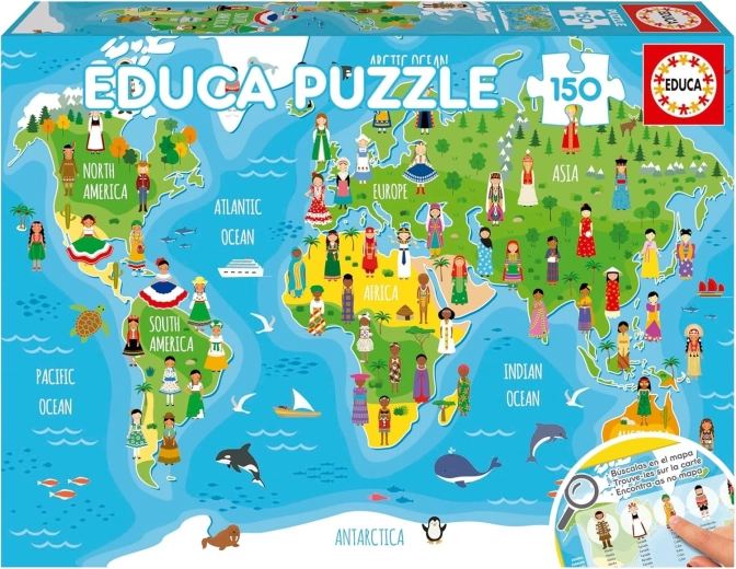 Educa puzzle hartă a lumii cu fete 150 piese