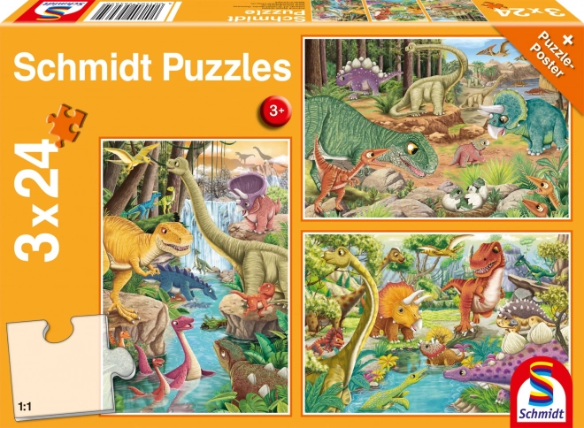 Puzzle dinozauri 3×24 piese