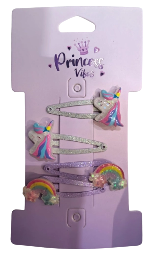 Pink set de agrafe sclipitoare pentru păr cu unicorn și curcubeu (4 buc.)