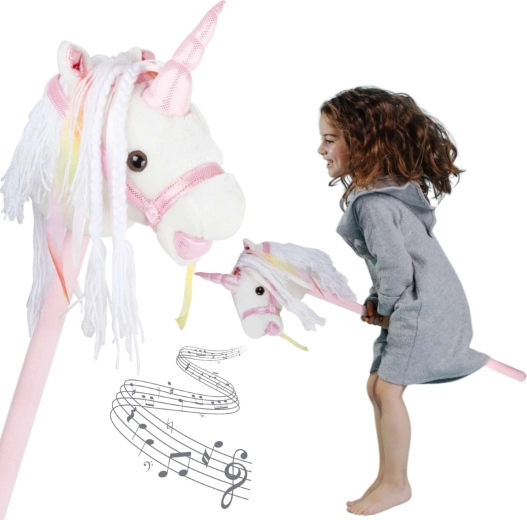 Cal de jucărie (hobby horse) unicorn pe băţ de lemn cu sunet