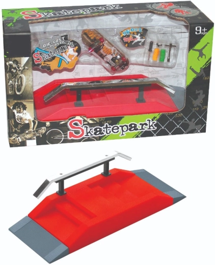 Set skatepark fingerboard cu balustradă metalică