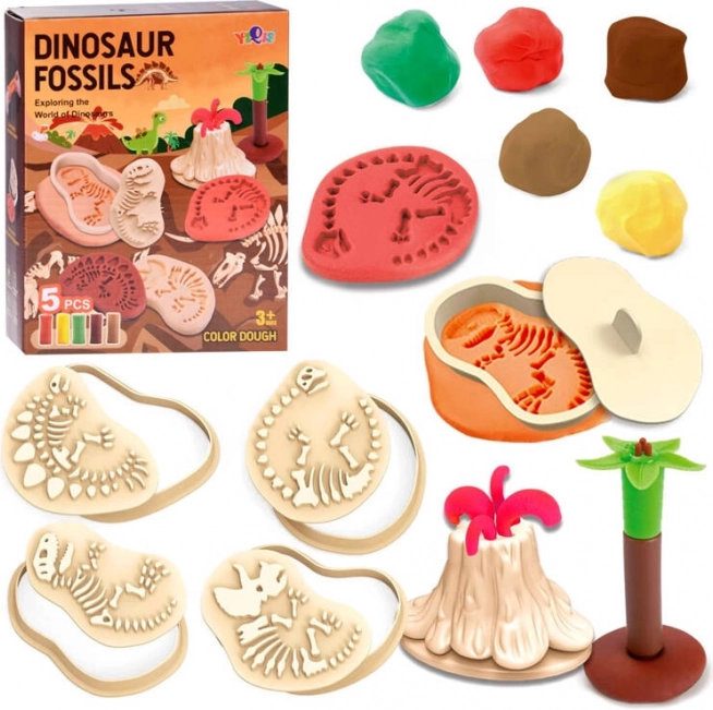 Set de plastilină cu forme și ustensile cu dinozauri